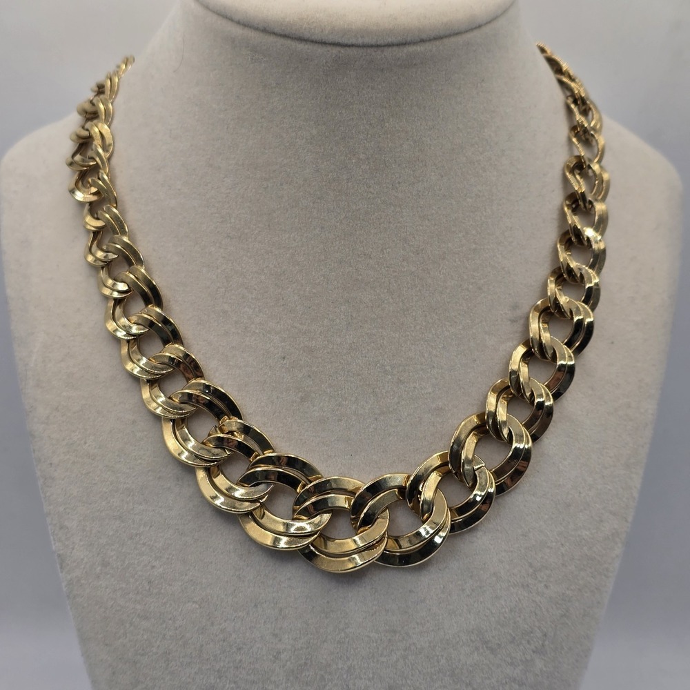Monet Gold Tone Chain Necklace 16" + 2" Extender Signed Heavy Statement